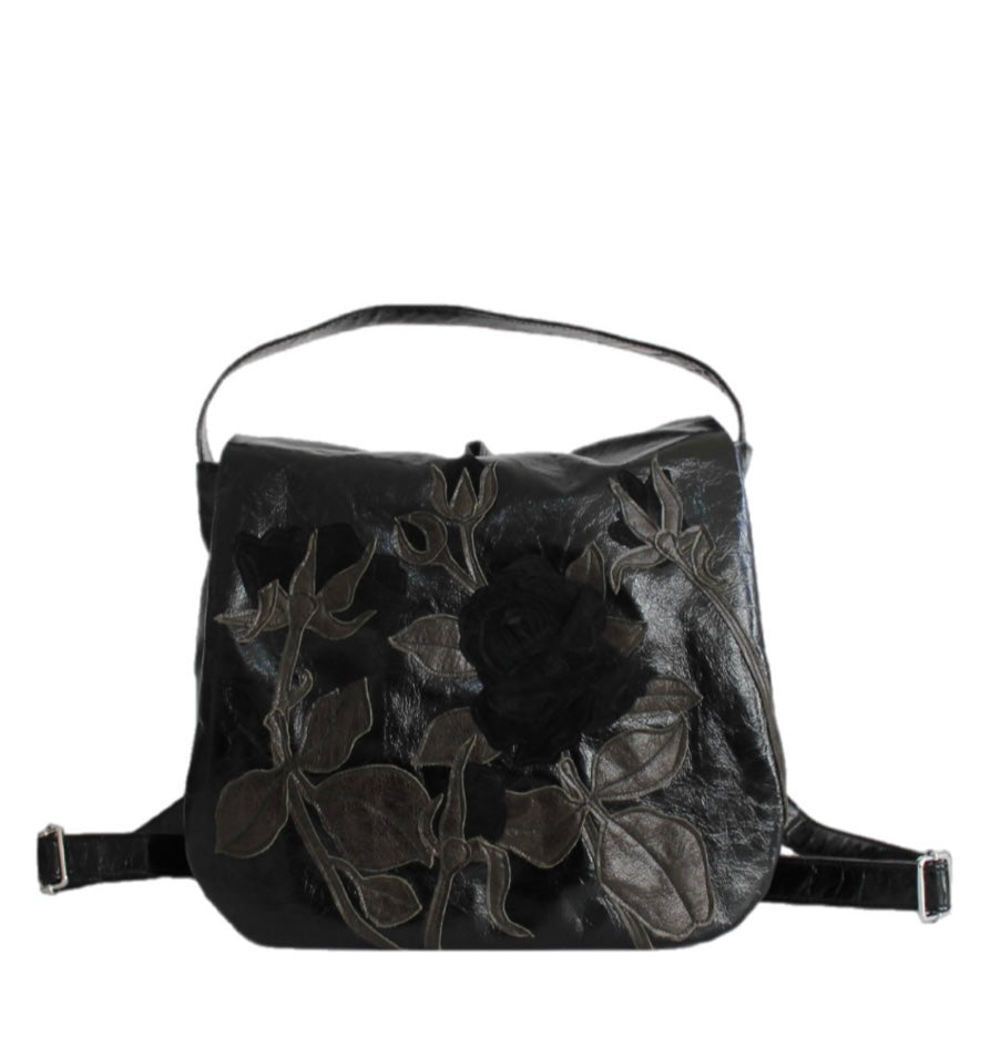 Knapsack Bag – Black – Black Suede Rose