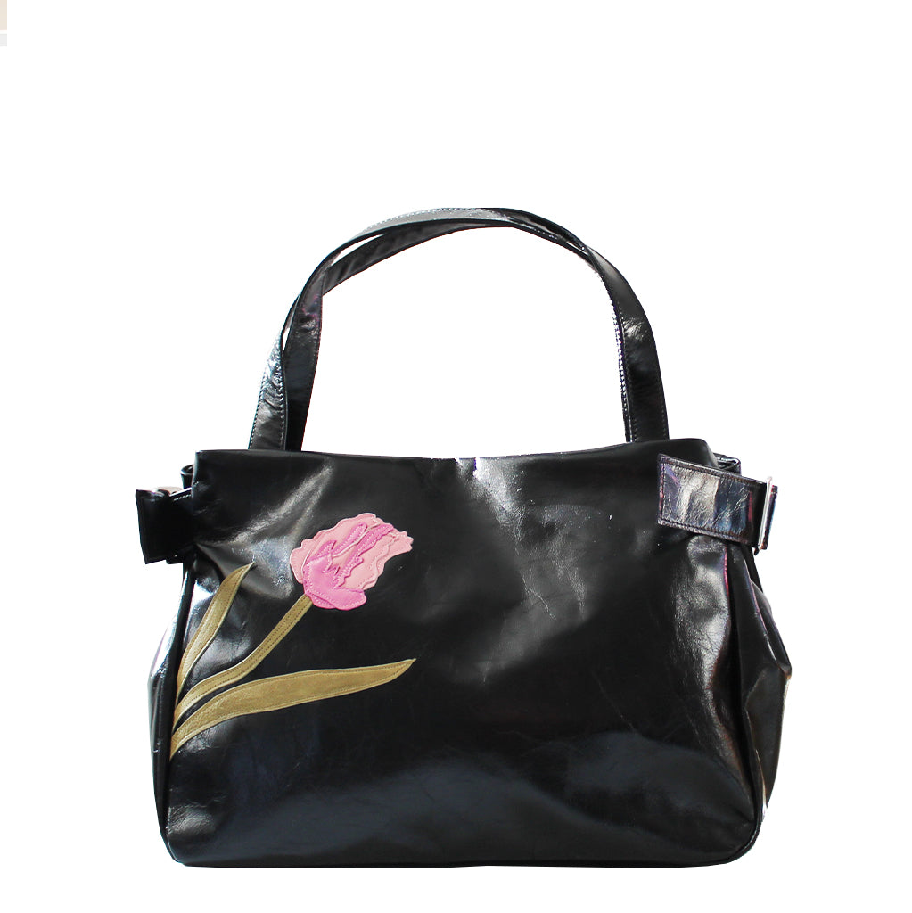 Tanza - Black - Pink Tulip Field