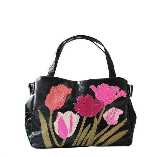 Tanza - Black - Pink Tulip Field