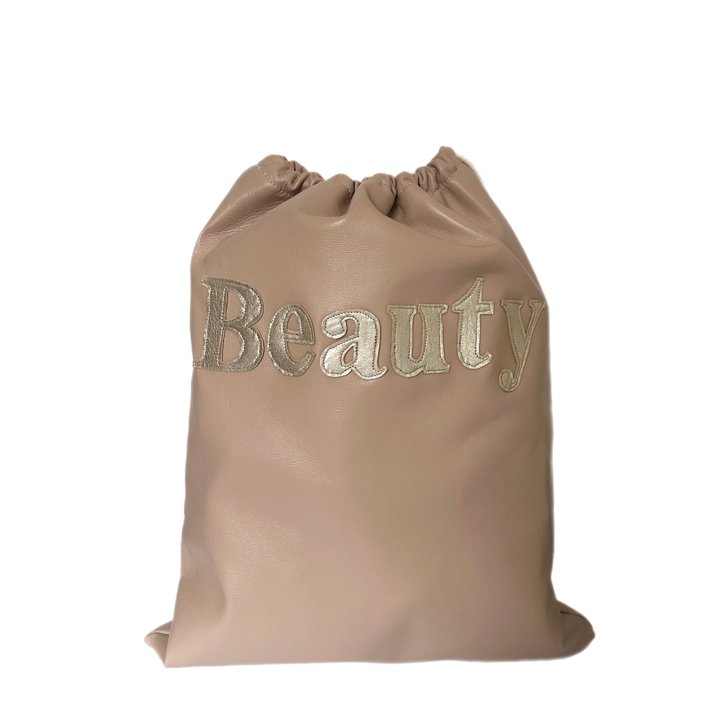 Personalised Drawstring Bag - Pale Pink - Gold Letters - Soft Nappa Leather