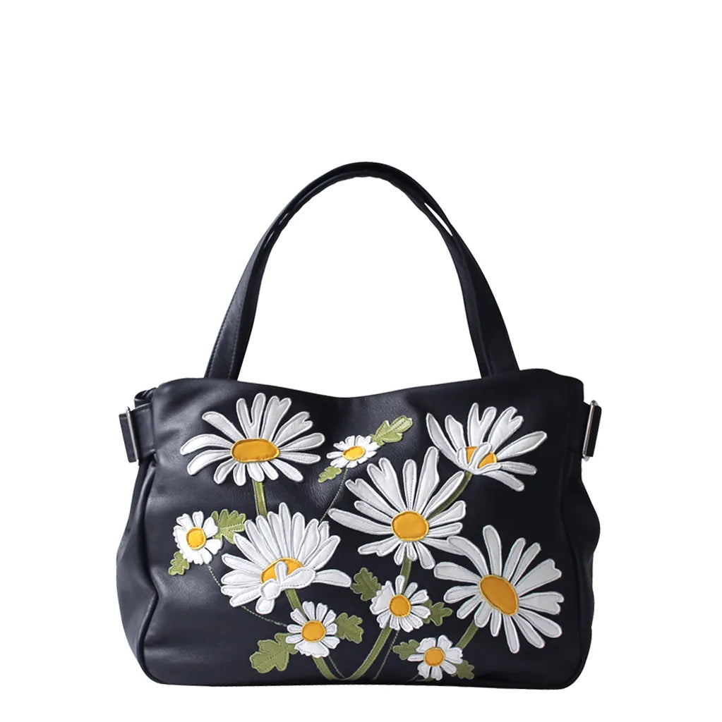 Tanza Handbag – Ebony – Classic Daisy Field