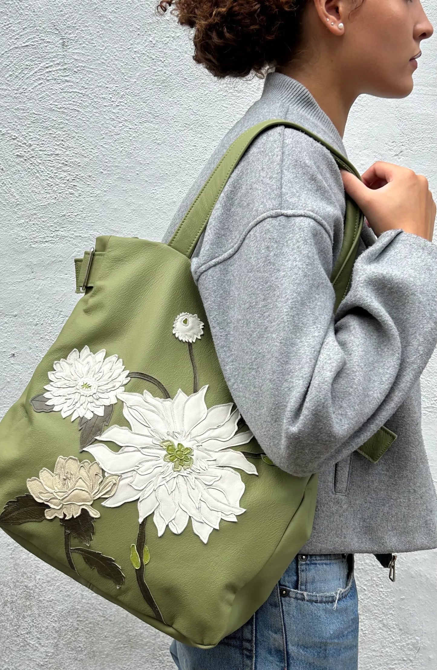 Claudette Handbag – Aloe – Cream Dahlia Medley