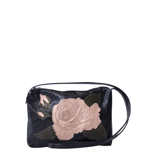 Hampton Handbag – Black – Pale Pink Rose