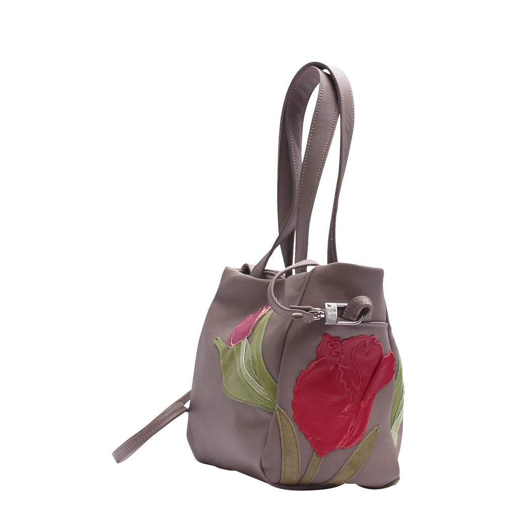 Julia Handbag – Malt – Pink Hyacinth Garden