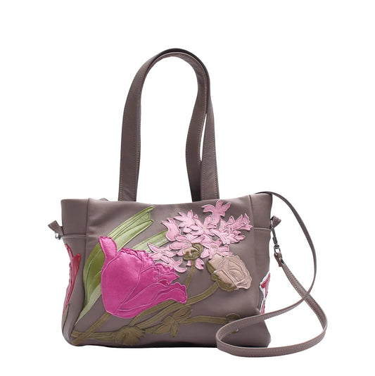 Julia Handbag – Malt – Pink Hyacinth Garden