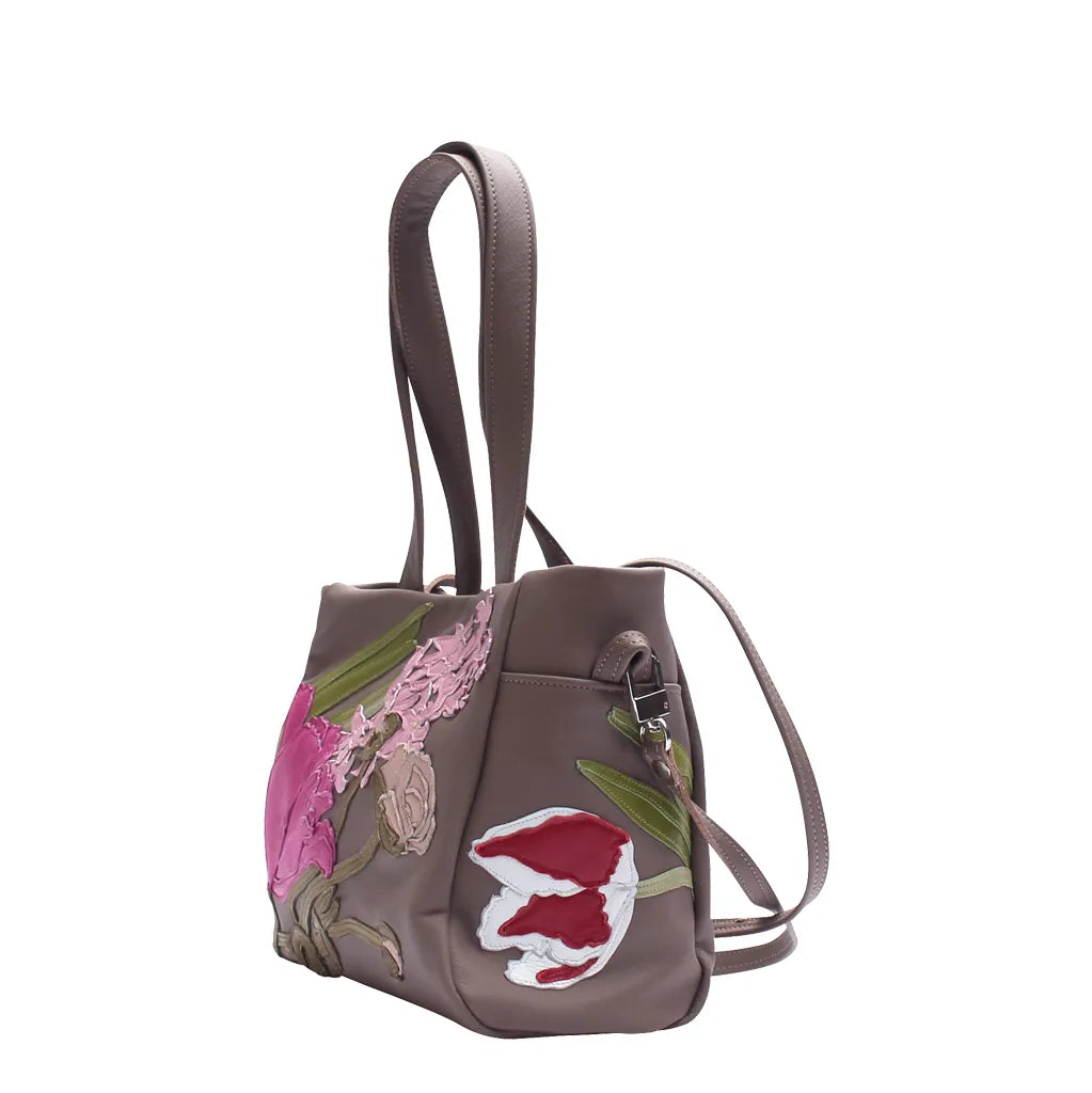 Julia Handbag – Malt – Pink Hyacinth Garden