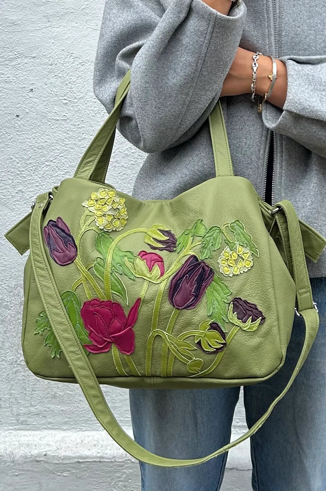 Tanza Crossbody Handbag – Aloe – Peony Viburnum Magic