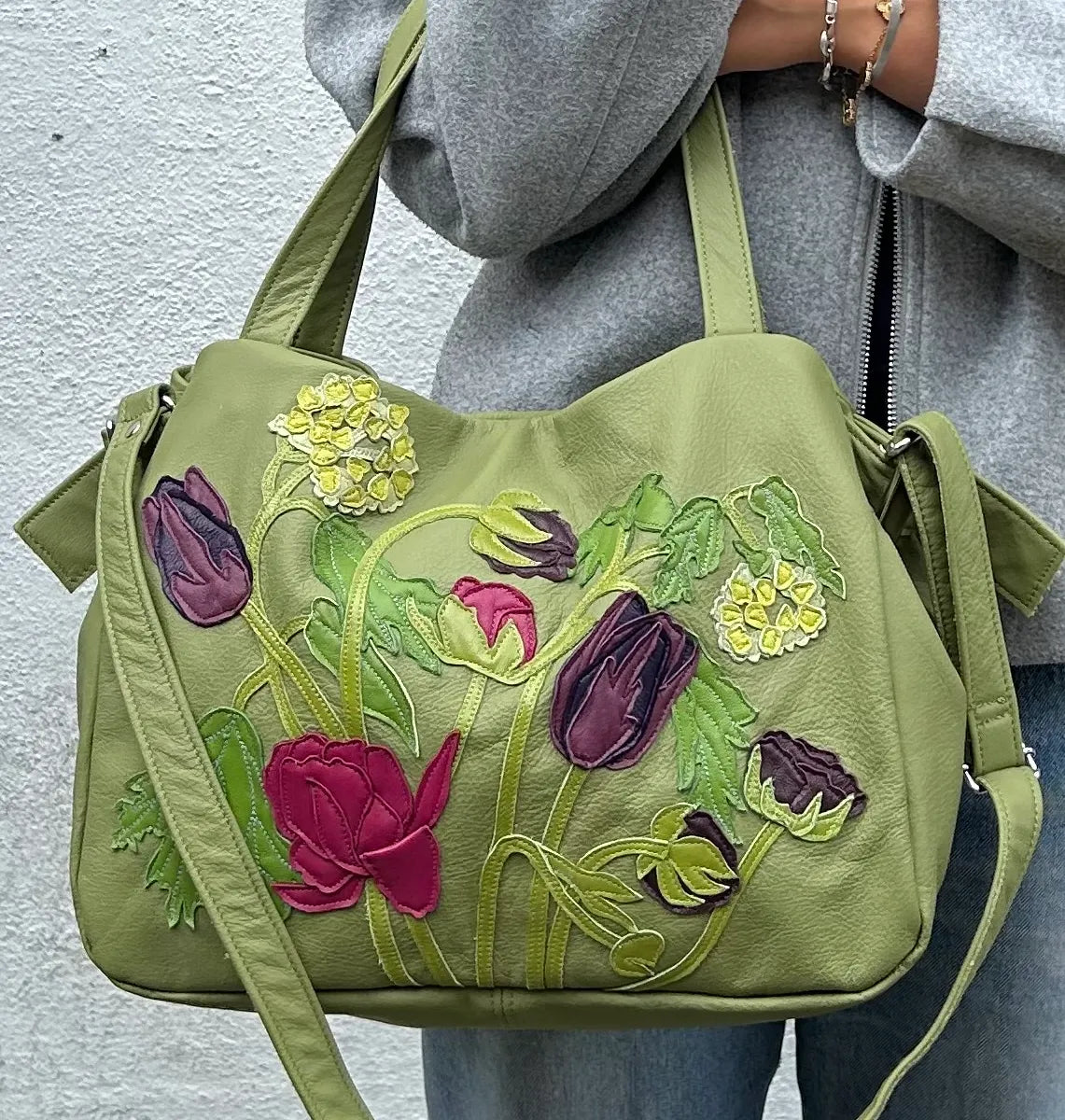 Tanza Crossbody Handbag – Aloe – Peony Viburnum Magic