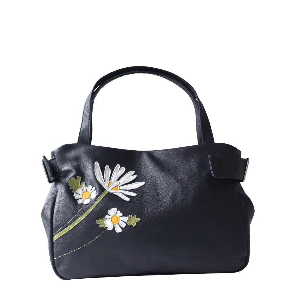 Tanza Handbag – Ebony – Classic Daisy Field