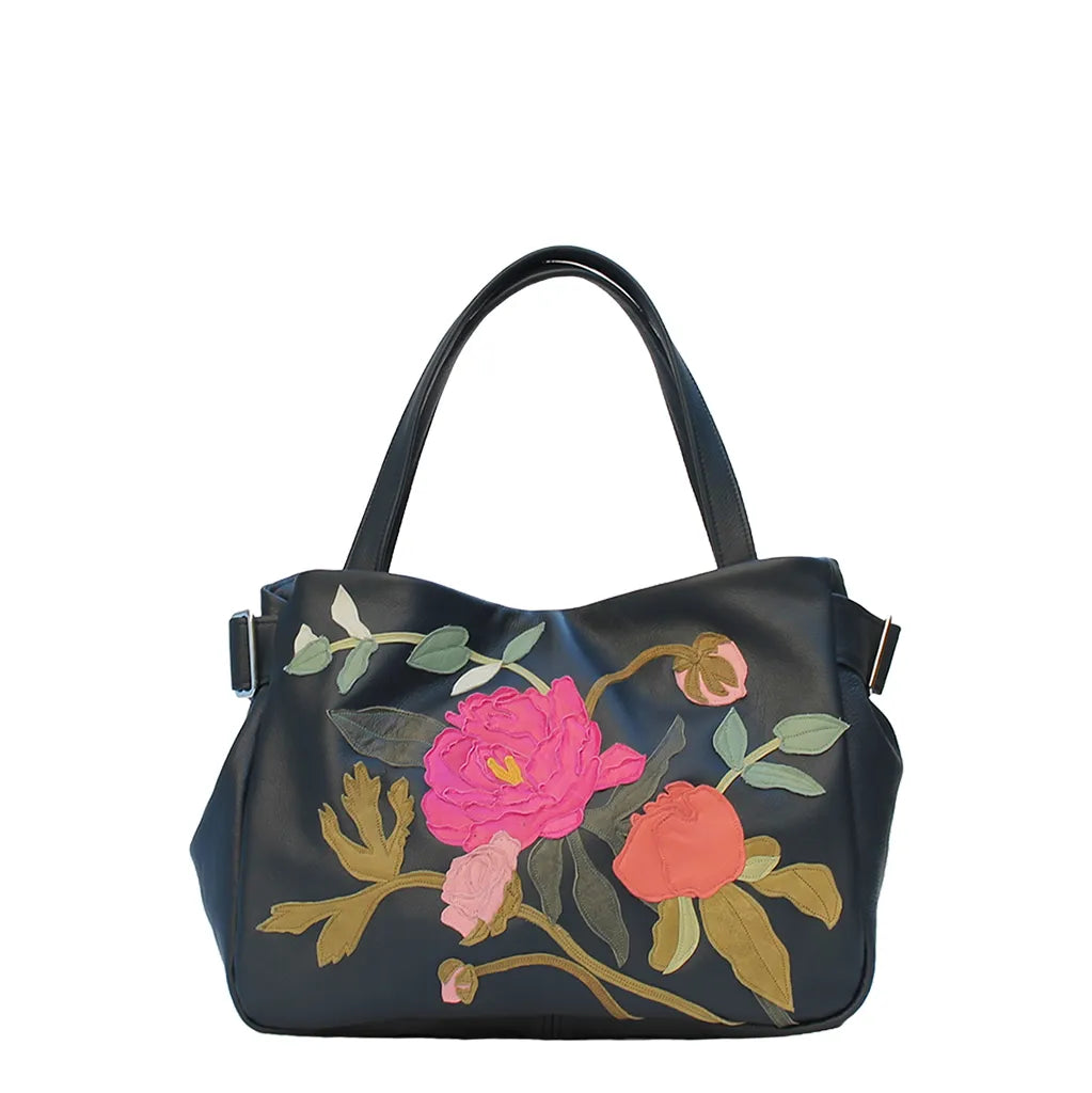 Tanza Handbag – Midnight – Peony Rhapsody