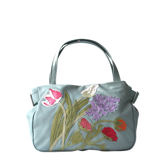 Tanza Handbag - Seafoam - Lilac Hyacinth Tulip Garden
