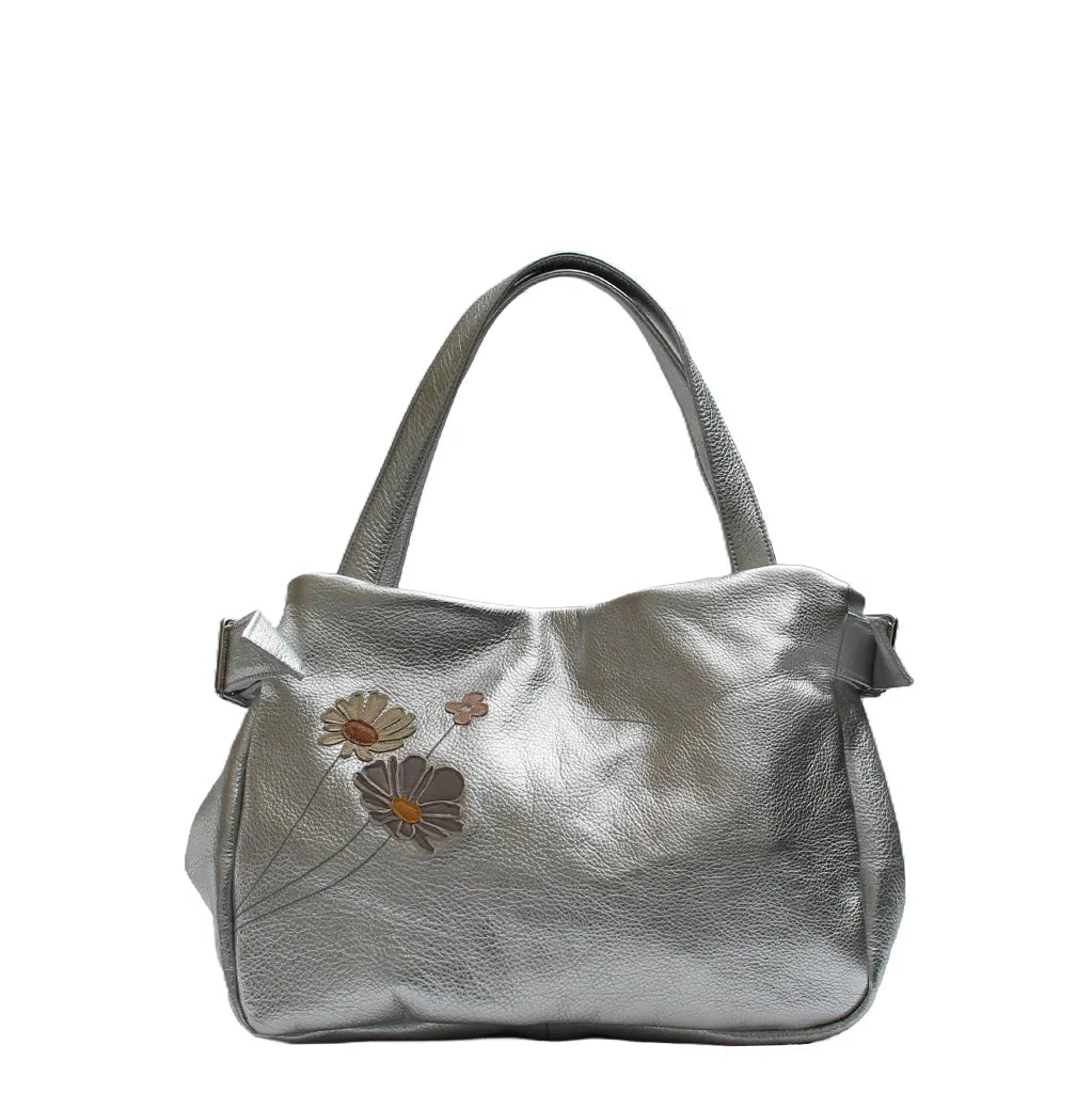 Tanza Handbag – Silver – Daisy Cosmos Meadow