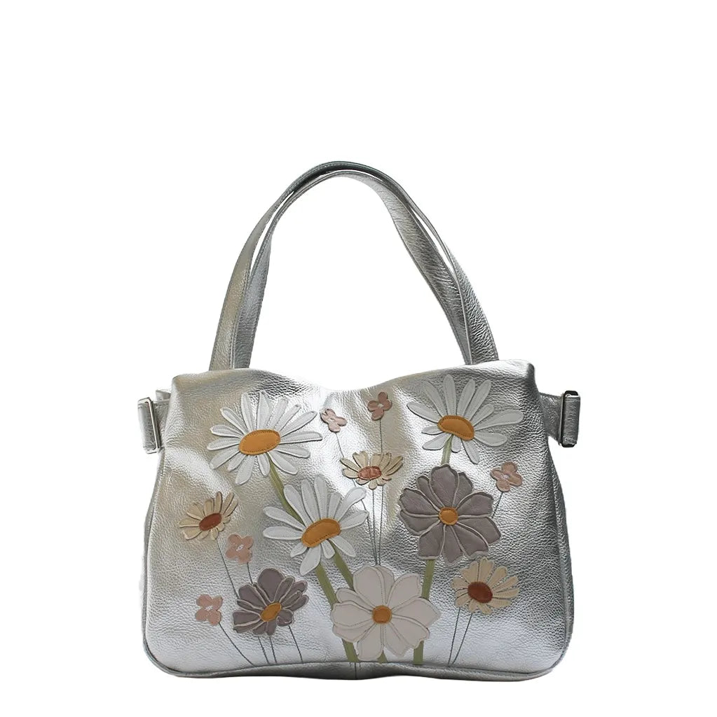 Tanza Handbag – Silver – Daisy Cosmos Meadow